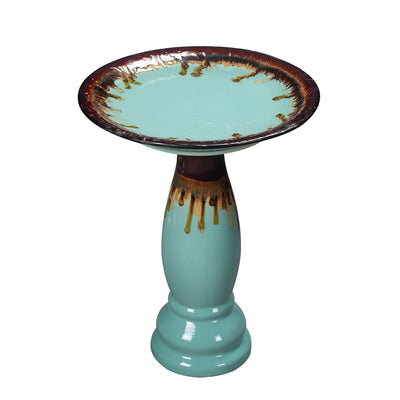 78414-02 -  Ceramic Birdbath - Tranquil Blue Oasis HI-LINE GIFT