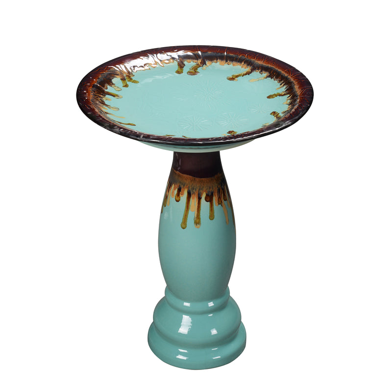 78414-02 -  Ceramic Birdbath - Tranquil Blue Oasis HI-LINE GIFT