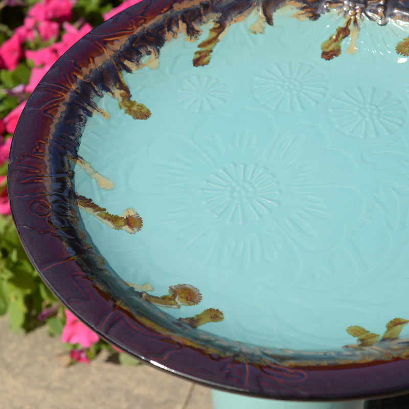78414-02 -  Ceramic Birdbath - Tranquil Blue Oasis HI-LINE GIFT