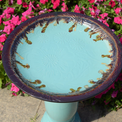 78414-02 -  Ceramic Birdbath - Tranquil Blue Oasis HI-LINE GIFT