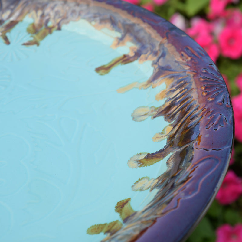78414-02 -  Ceramic Birdbath - Tranquil Blue Oasis HI-LINE GIFT