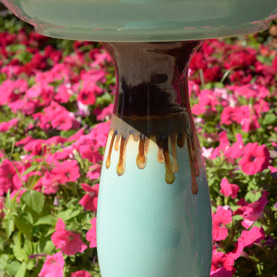 78414-02 -  Ceramic Birdbath - Tranquil Blue Oasis HI-LINE GIFT