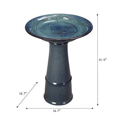 78414-03 -  Ceramic Birdbath - Ocean Blue Serenity HI-LINE GIFT