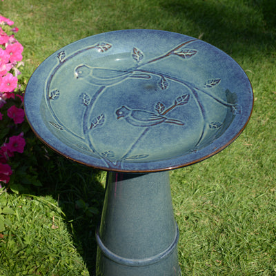 78414-03 -  Ceramic Birdbath - Ocean Blue Serenity HI-LINE GIFT
