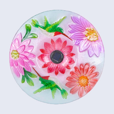 Solar Floral Glass Hummingbird Bath With Stand HI-LINE GIFT LTD.