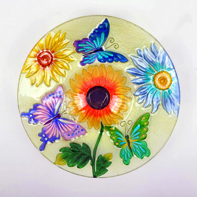 Solar Floral Glass Butterfly Bird Bath With Stand HI-LINE GIFT LTD.