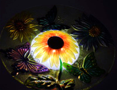 Solar Floral Glass Butterfly Bird Bath With Stand HI-LINE GIFT LTD.