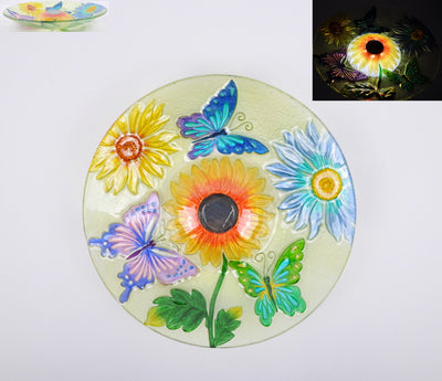 Solar Floral Glass Butterfly Bird Bath With Stand HI-LINE GIFT LTD.