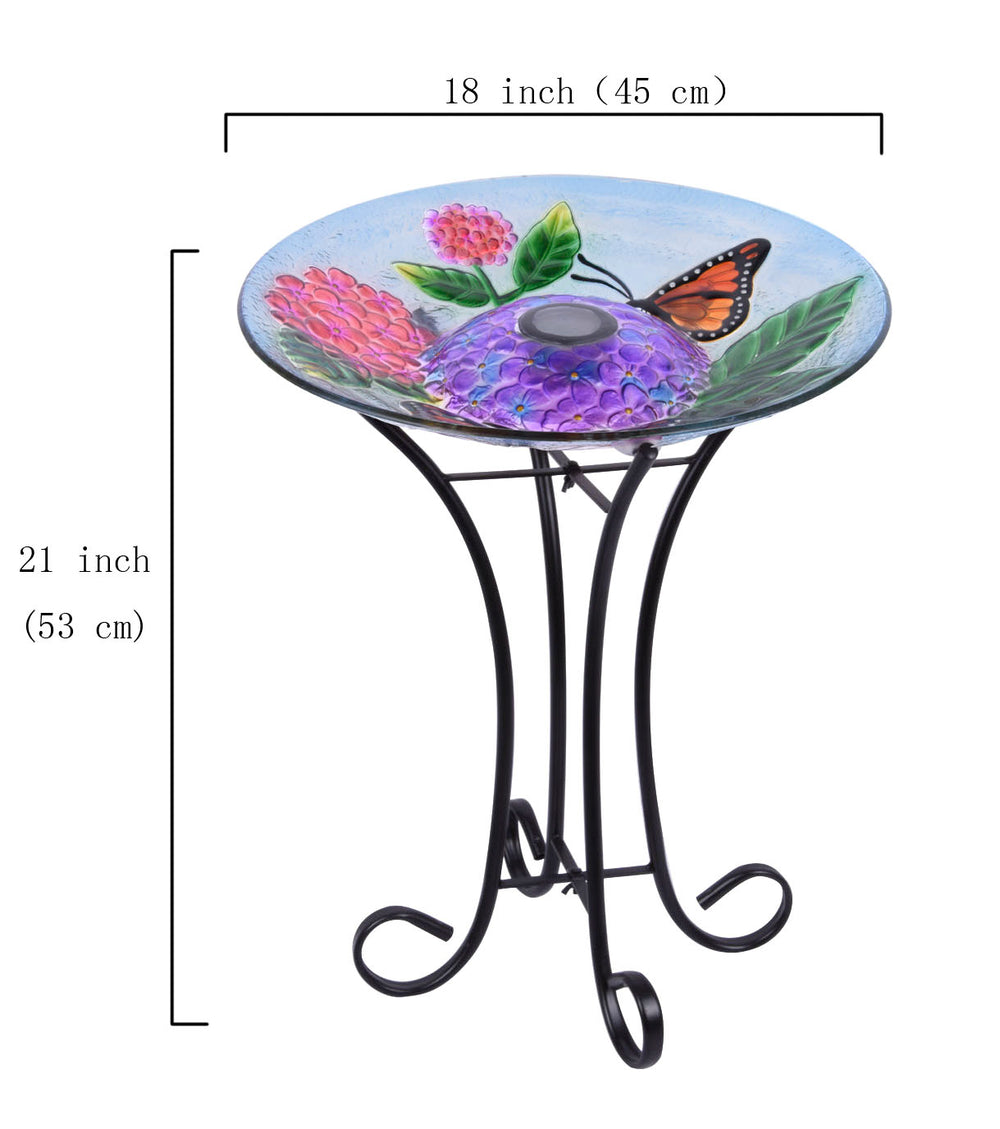 Solar Led Floral Glass Butterfly Bird Bath With Stand HI-LINE GIFT LTD.