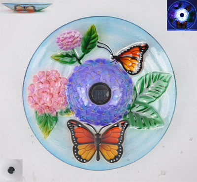 Solar Led Floral Glass Butterfly Bird Bath With Stand HI-LINE GIFT LTD.