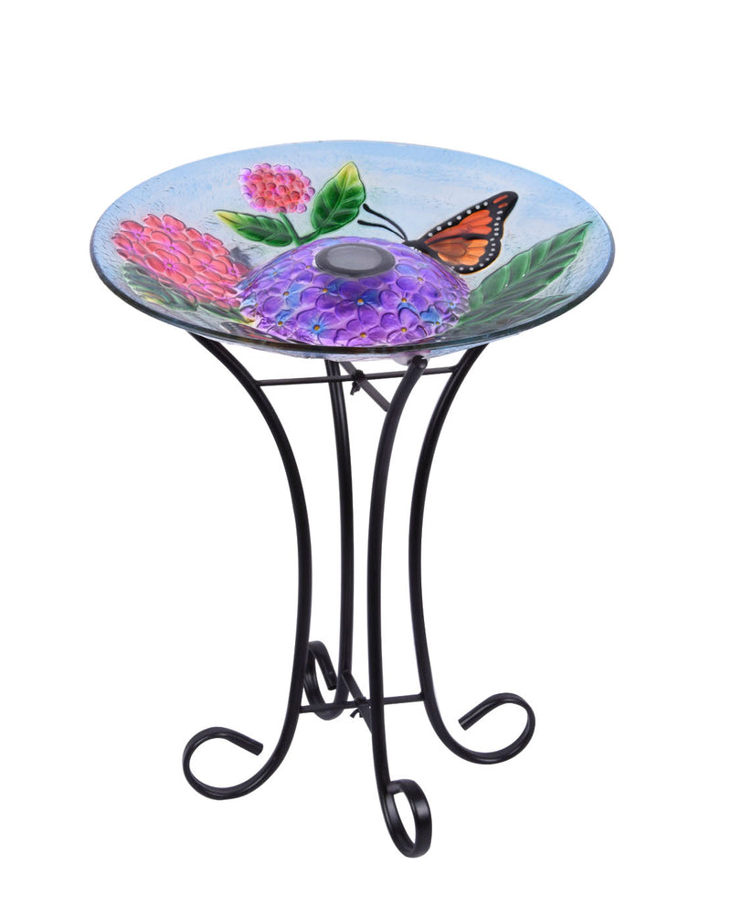 Solar Led Floral Glass Butterfly Bird Bath With Stand HI-LINE GIFT LTD.