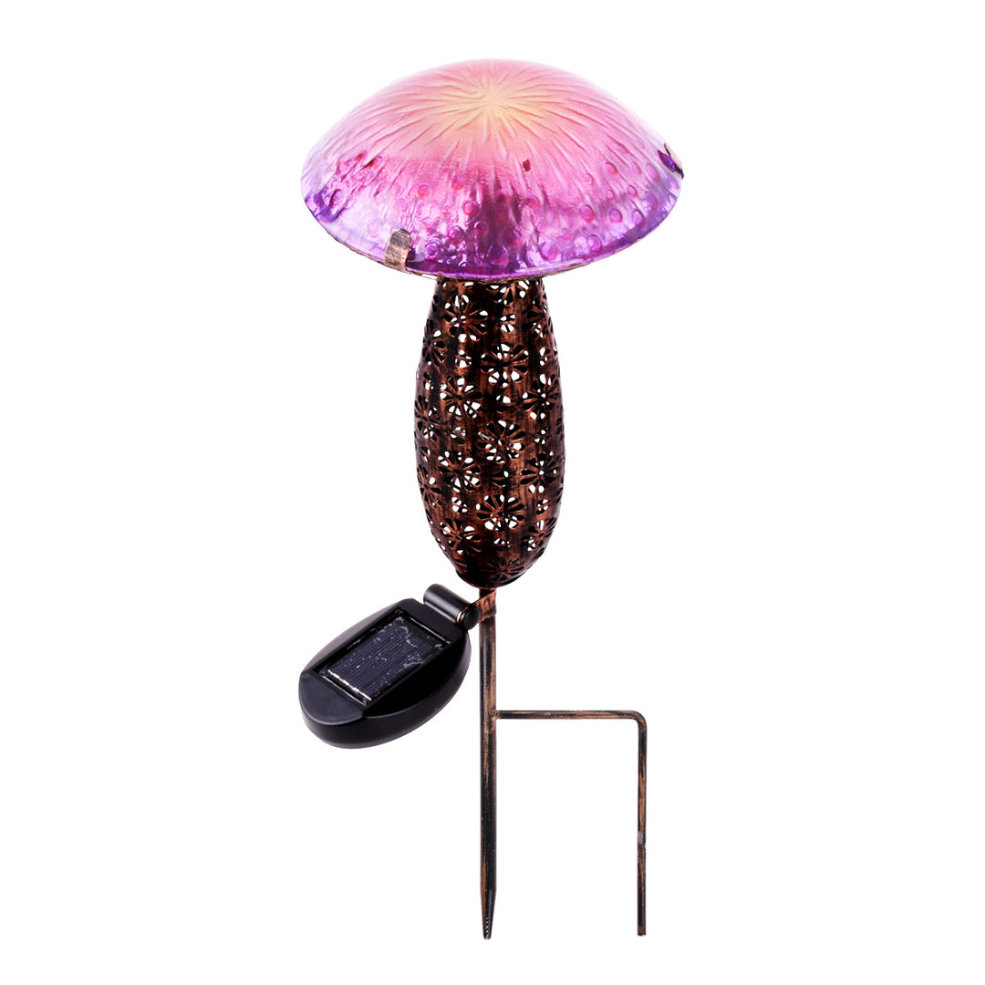 Metal And Glass Solar Mushroom Stake With Led - Pink And Purple HI-LINE GIFT LTD.