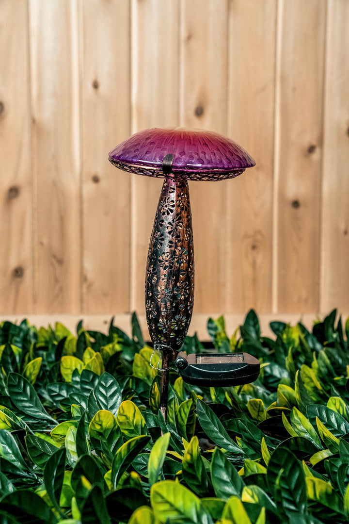 Metal And Glass Solar Mushroom Stake With Led Pink And Purple Home Decor Hi Line Gift Ltd