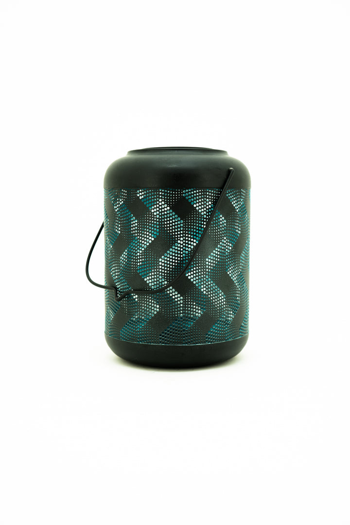 Solar Metal Lantern Light-9 inch Black and Blue Wave HI-LINE GIFT LTD.