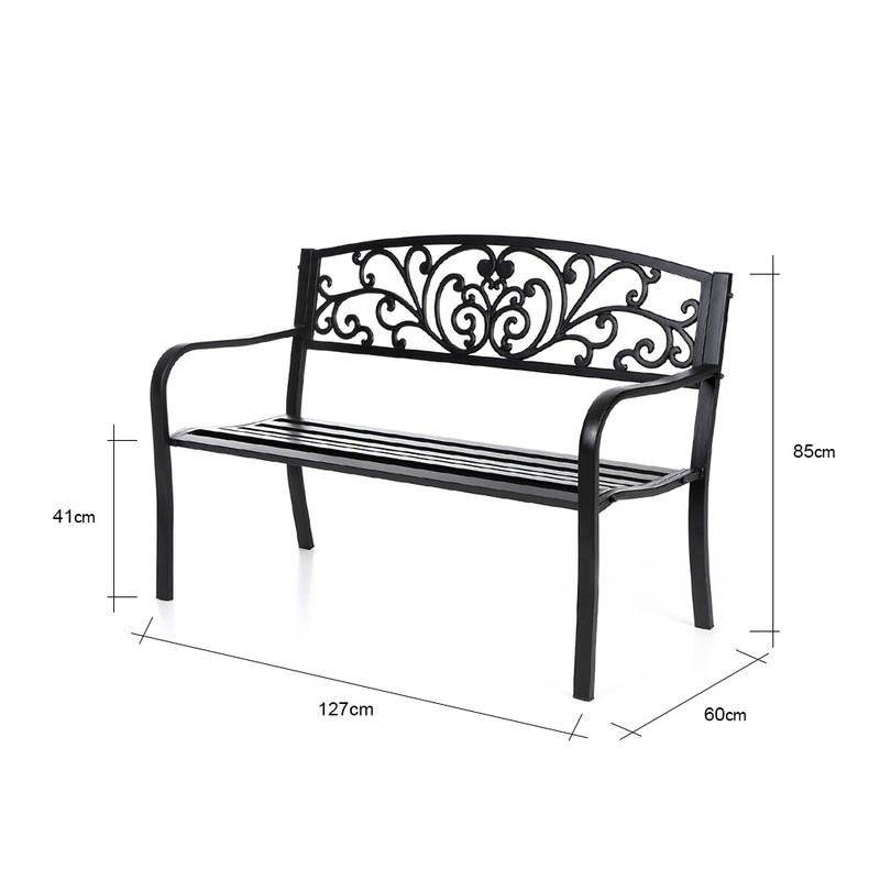 Garden Bench Black Scroll Backrest 50 Inch Long HI-LINE GIFT LTD.