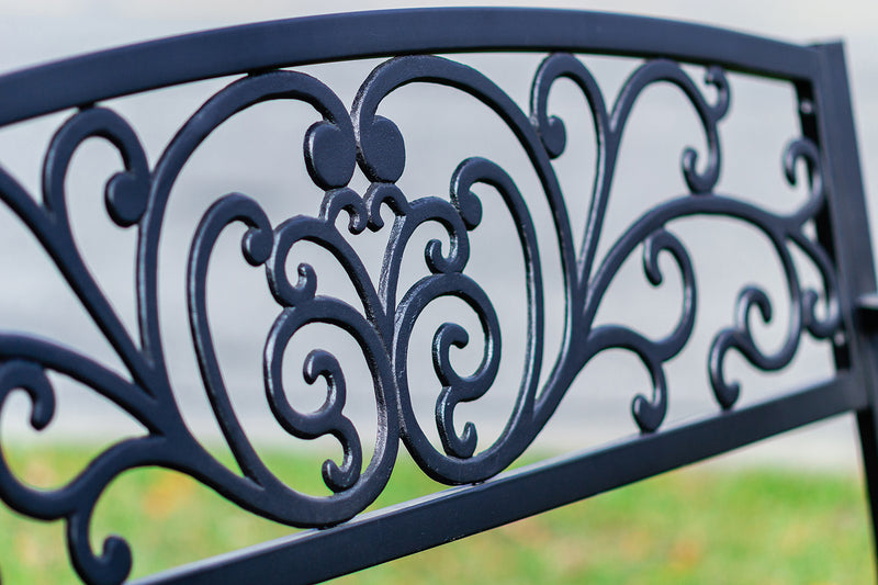 Garden Bench Black Scroll Backrest 50 Inch Long HI-LINE GIFT LTD.