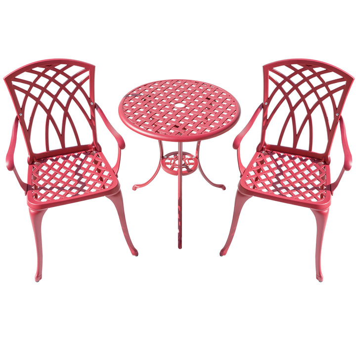 78658-A-RD -  Radiant Red Relaxation- Cast Aluminium Bistro Set for Outdoor Living HI-LINE GIFT