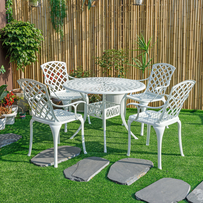 78659-B-WT -  Serene Seating- White Cast Aluminium Bistro Set for Patio HI-LINE GIFT