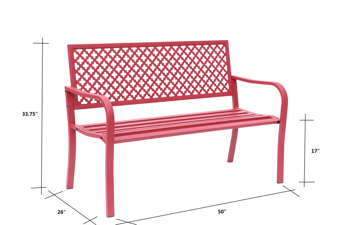 78660-A-RD -  Fiery Red Retreat- All-Steel Garden Bench for Outdoor Comfort HI-LINE GIFT