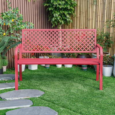 78660-A-RD -  Fiery Red Retreat- All-Steel Garden Bench for Outdoor Comfort HI-LINE GIFT