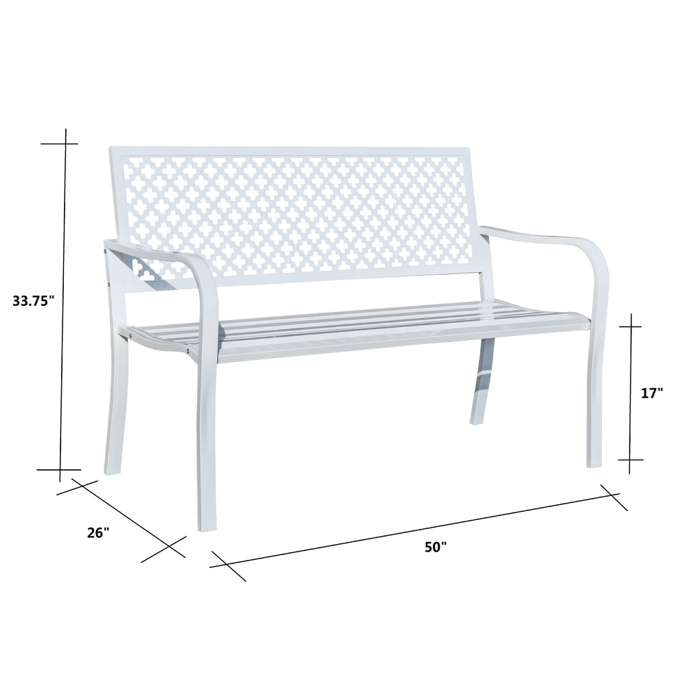 78660-A-WT -  Winter Wonderland- White All-Steel Garden Bench for Relaxation HI-LINE GIFT