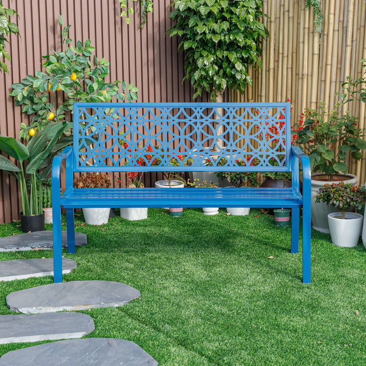 78660-B-BL -  Blue Lagoon Escape- All-Steel Garden Bench for Tranquil Moments HI-LINE GIFT