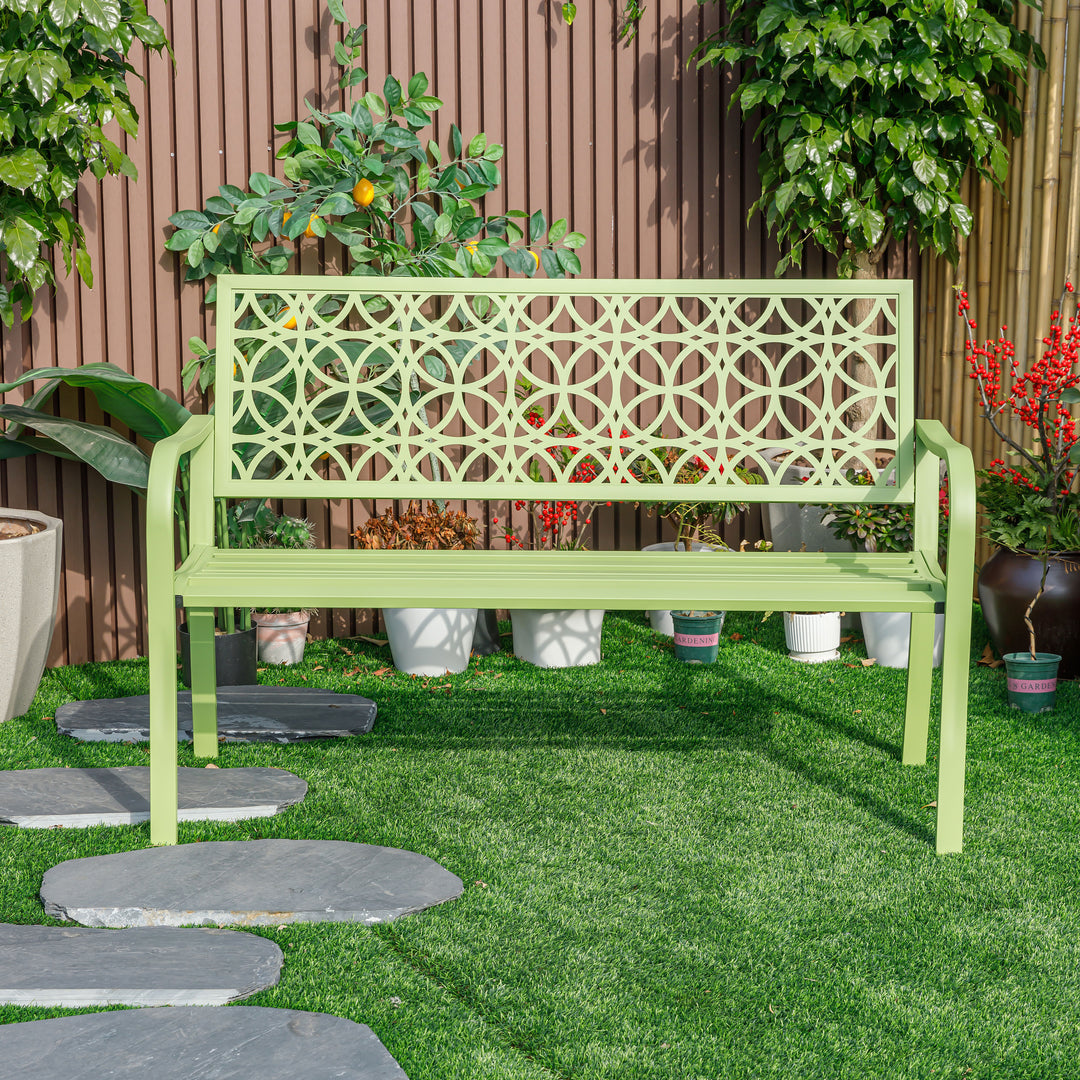 78660-B-GN -  Green Oasis Haven- All-Steel Garden Bench for Relaxation HI-LINE GIFT