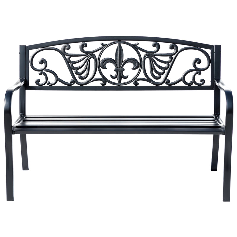 78661-A-BK -  Sleek Black - Steel and Cast Iron Garden Bench in Timeless Black HI-LINE GIFT
