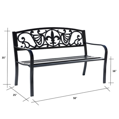 78661-A-BK -  Sleek Black - Steel and Cast Iron Garden Bench in Timeless Black HI-LINE GIFT