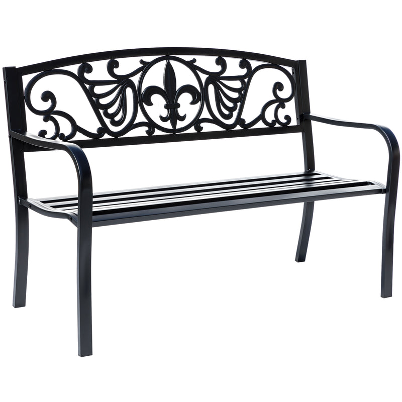 78661-A-BK -  Sleek Black - Steel and Cast Iron Garden Bench in Timeless Black HI-LINE GIFT