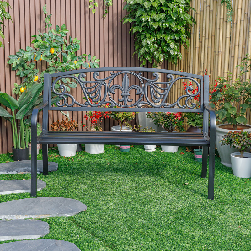 78661-A-BK -  Sleek Black - Steel and Cast Iron Garden Bench in Timeless Black HI-LINE GIFT