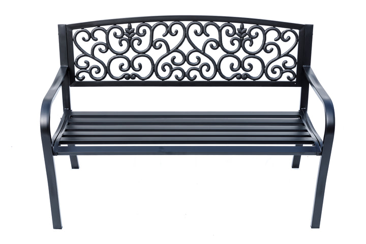 78661-B-BK -  Iron Symphony- Steel and Cast Iron Garden Bench in Timeless Black HI-LINE GIFT