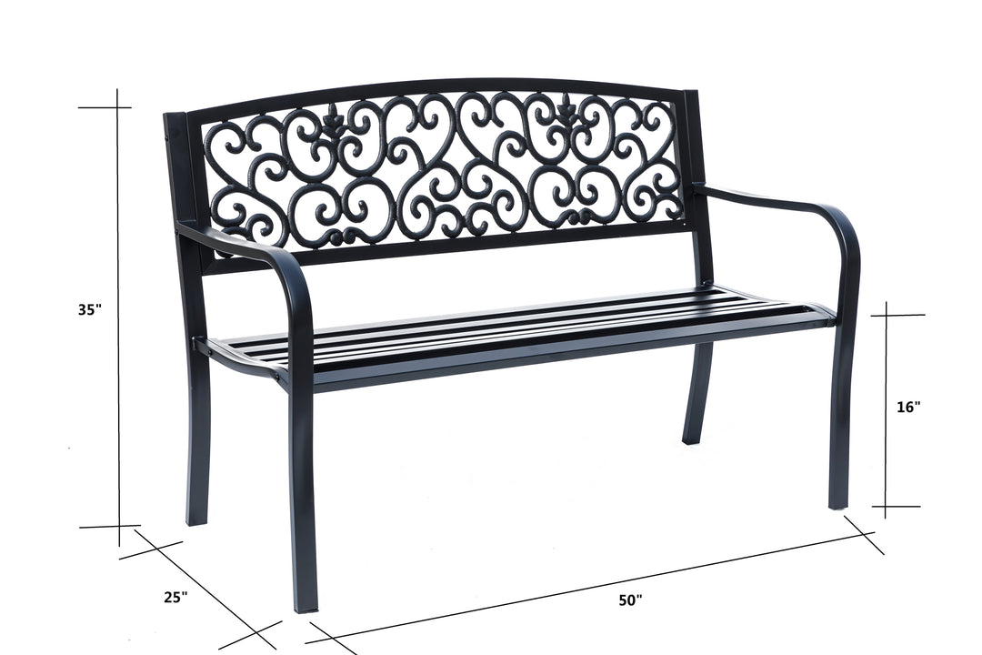 78661-B-BK -  Iron Symphony- Steel and Cast Iron Garden Bench in Timeless Black HI-LINE GIFT