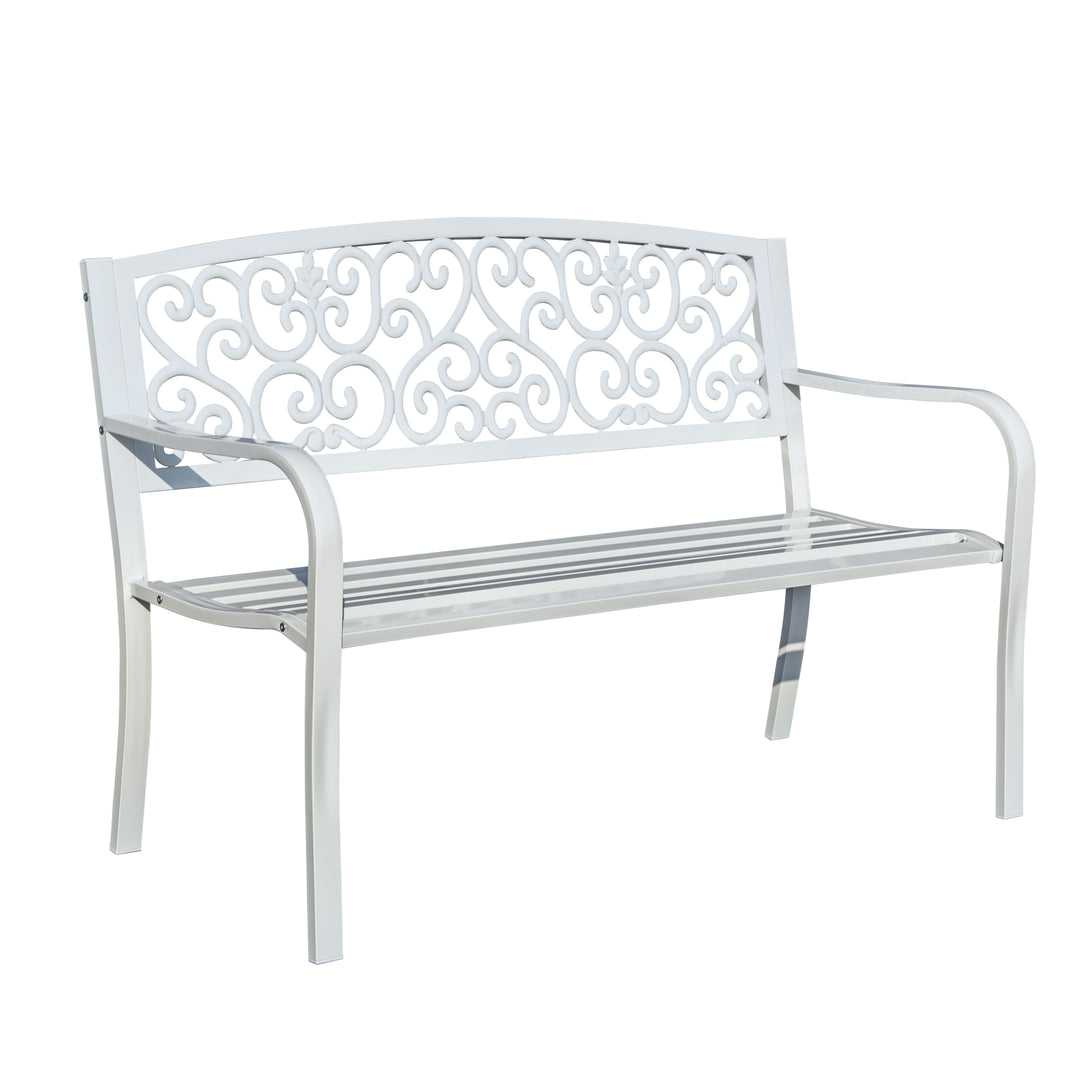 78661-B-WT -  Harmony in White- Steel and Cast Iron Garden Bench for Outdoor Serenity HI-LINE GIFT