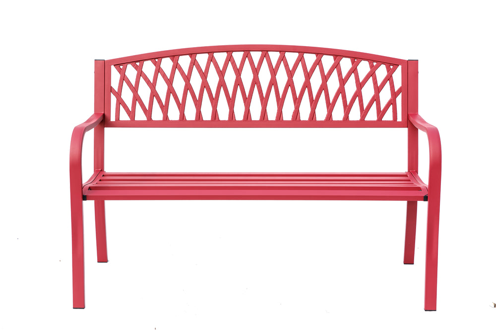 78661-C-RD -  Passionate Red Reverie- Steel and Cast Iron Garden Bench HI-LINE GIFT