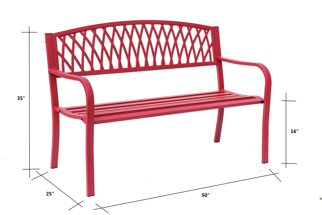 78661-C-RD -  Passionate Red Reverie- Steel and Cast Iron Garden Bench HI-LINE GIFT