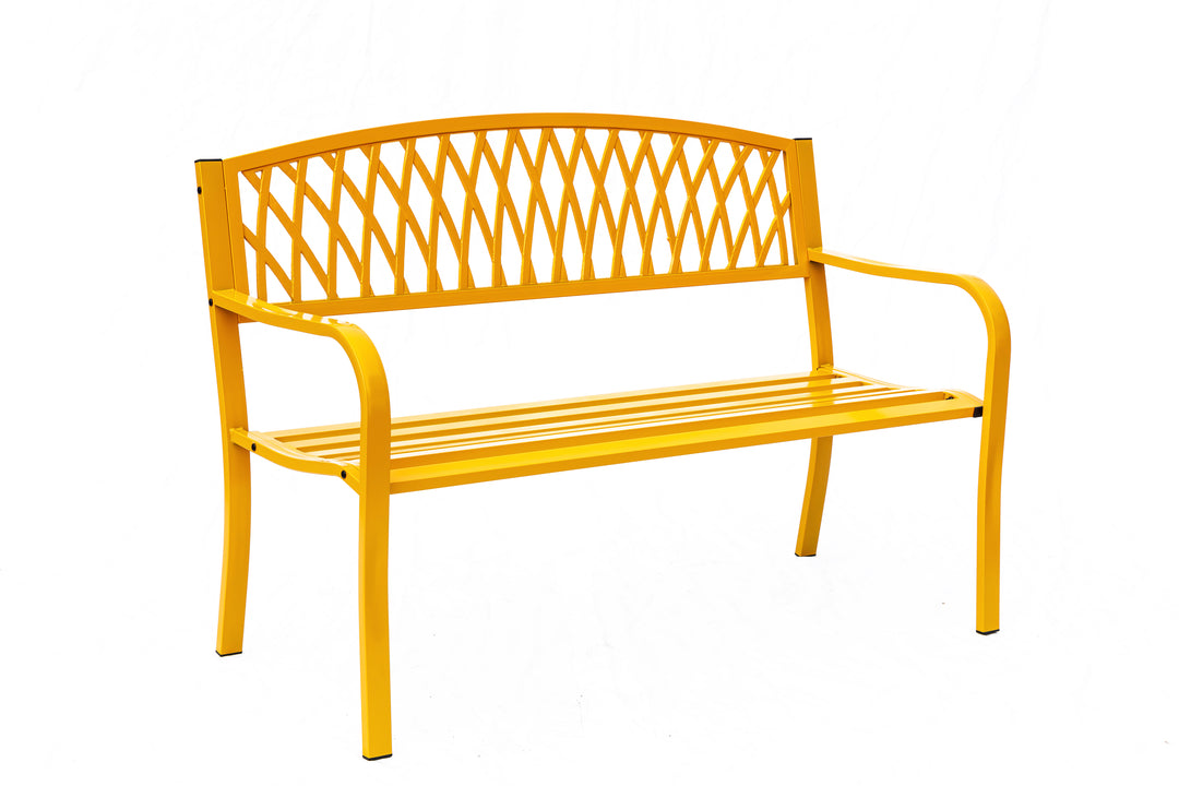 78661-C-YL -  Sunny Days Ahead- Yellow Steel and Cast Iron Garden Bench HI-LINE GIFT