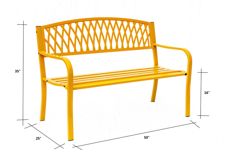 78661-C-YL -  Sunny Days Ahead- Yellow Steel and Cast Iron Garden Bench HI-LINE GIFT