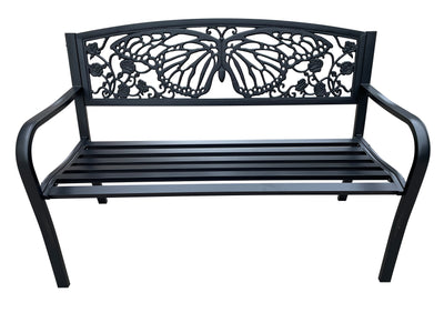 78662-D-BK - 50" Outdoor Metal Garden Bench with Butterfly Backrest Design - Black Hi-Line Gift Ltd.