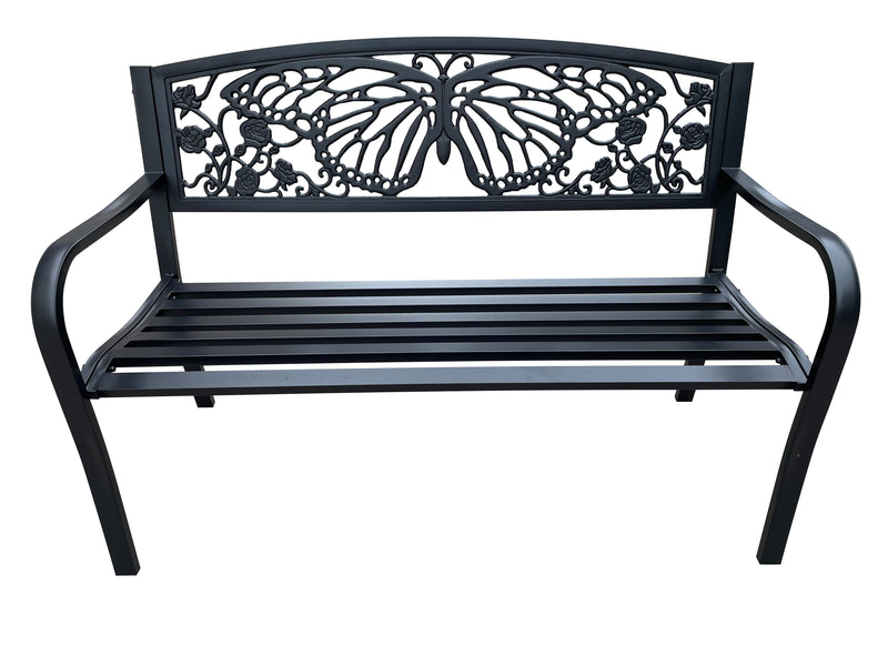 78662-D-BK - 50" Outdoor Metal Garden Bench with Butterfly Backrest Design - Black Hi-Line Gift Ltd.