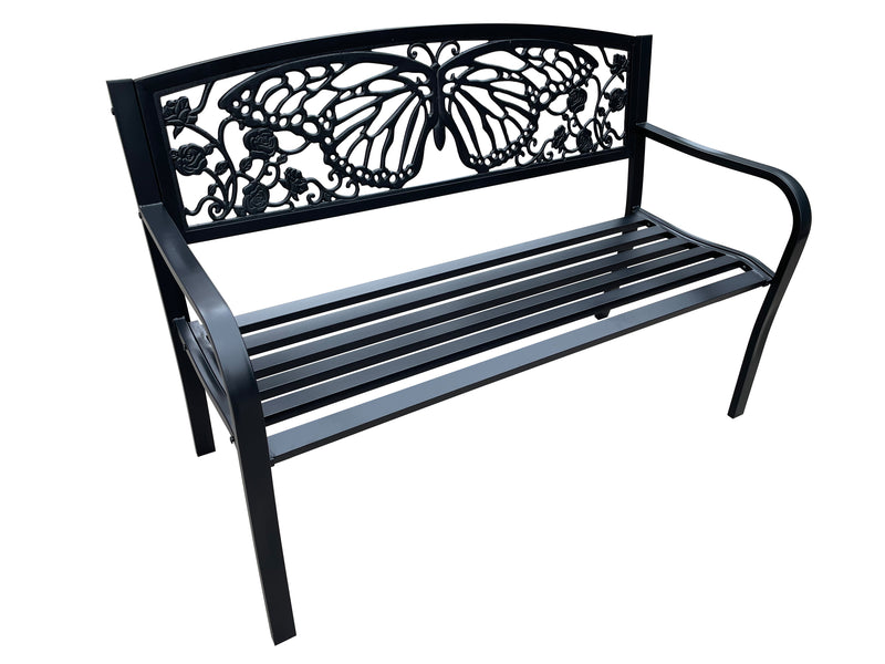 78662-D-BK - 50" Outdoor Metal Garden Bench with Butterfly Backrest Design - Black Hi-Line Gift Ltd.
