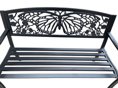 78662-D-BK - 50" Outdoor Metal Garden Bench with Butterfly Backrest Design - Black Hi-Line Gift Ltd.