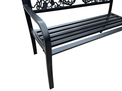 78662-D-BK - 50" Outdoor Metal Garden Bench with Butterfly Backrest Design - Black Hi-Line Gift Ltd.