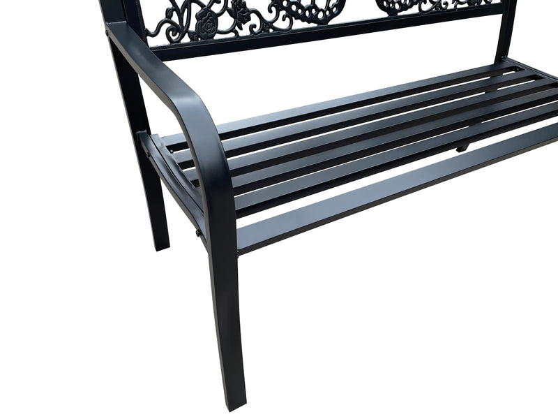 78662-D-BK - 50" Outdoor Metal Garden Bench with Butterfly Backrest Design - Black Hi-Line Gift Ltd.