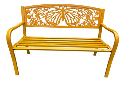 78662-D-YL - 50" Outdoor Metal Garden Bench with Butterfly Design Backrest - Yellow Hi-Line Gift Ltd.