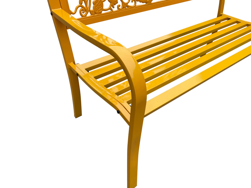 78662-D-YL - 50" Outdoor Metal Garden Bench with Butterfly Design Backrest - Yellow Hi-Line Gift Ltd.