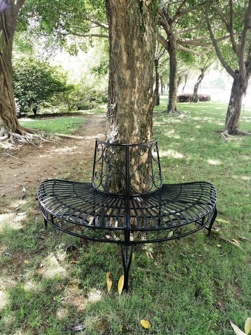Black Semi-Circle Tree-Wrap Bench HI-LINE GIFT LTD.
