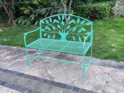 78683-BG - Blue Metal Garden Bench Tree Pattern Hi-Line Gift Ltd.