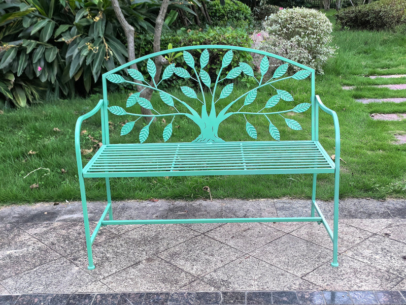 78683-BG - Blue Metal Garden Bench Tree Pattern Hi-Line Gift Ltd.