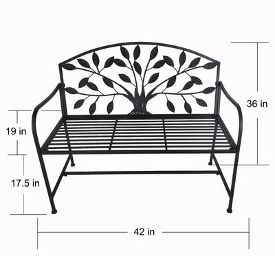 78683-BK - Metal Garden Bench Tree Pattern-Black Hi-Line Gift Ltd.